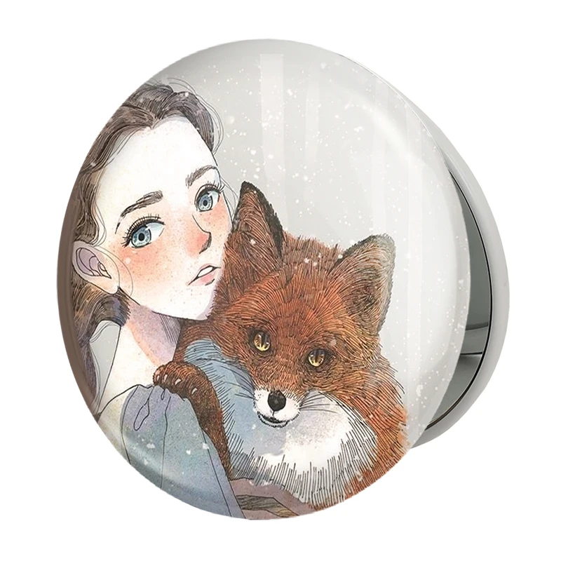 آینه جیبی خندالو طرح دختر و روباه مدل تاشو کد 5942 