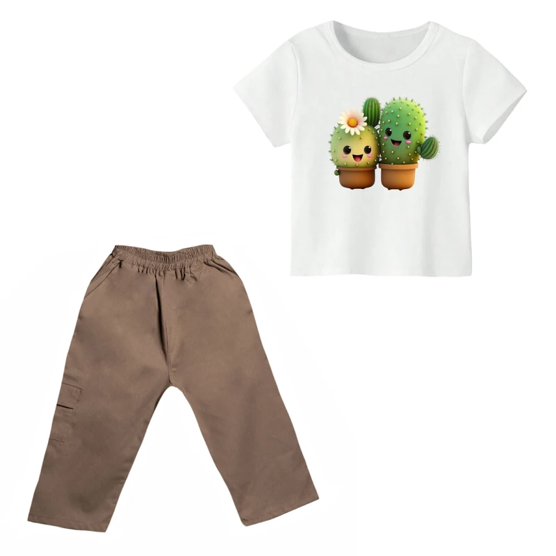 ست تی شرت و شلوارک دخترانه مدل کاکتوس کد ۳