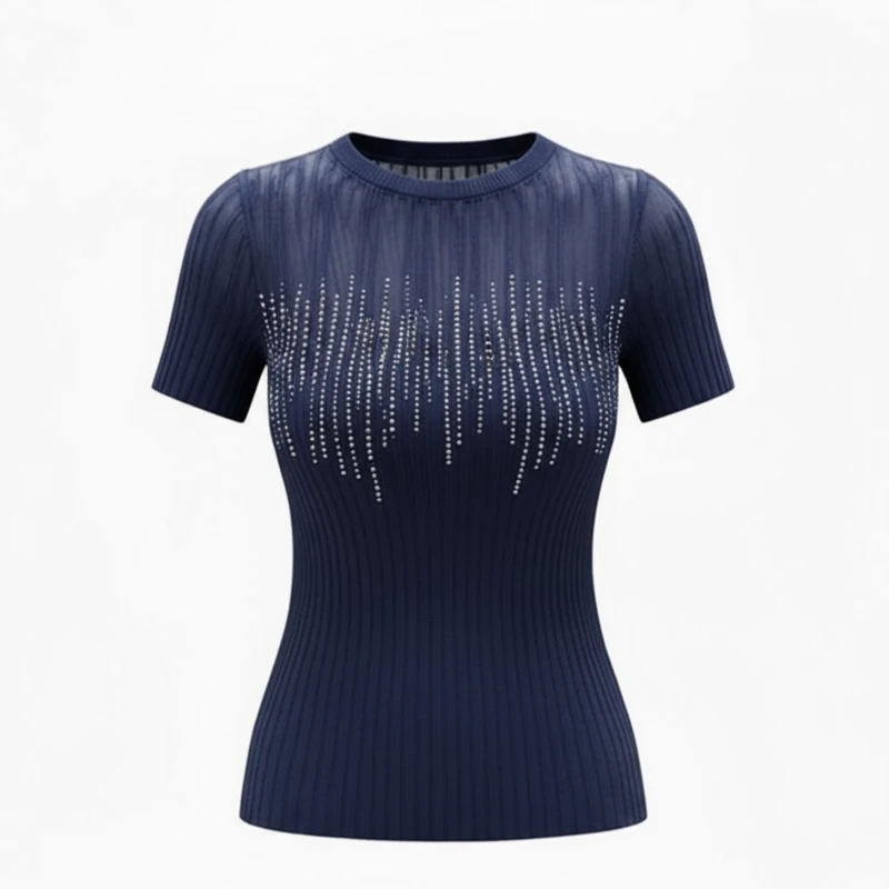 بلوز آستین کوتاه یقه ایستاده زنانه مدل نگیندار PP123