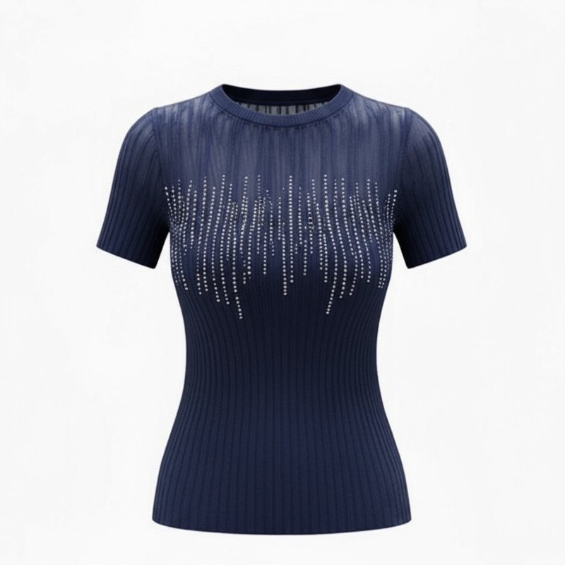 بلوز آستین کوتاه یقه ایستاده زنانه مدل نگیندار PP123