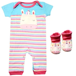 ست سرهمی و پاپوش نوزادی دخترانه نوبی طرح Unicorn کد M590