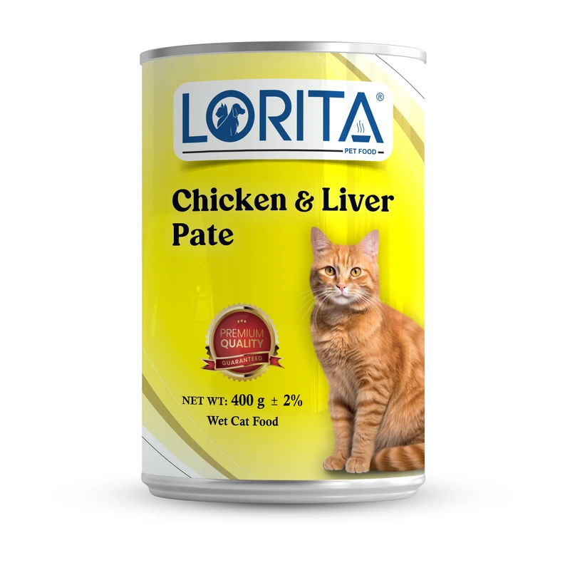  کنسرو غذای گربه پته مرغ و جگر لوریتا مدل CHICKEN & LIVER PATE وزن 400 گرم