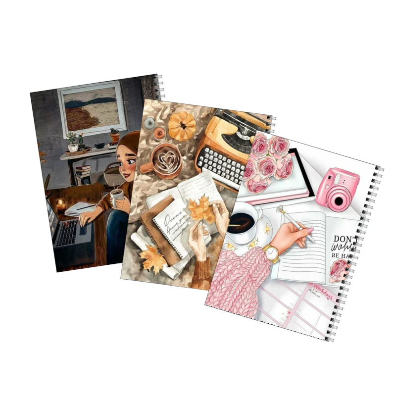 دفتر مشق 100 برگ بامبیلیپ طرح دختر و قهوه کد 49 مجموعه 3 عددی