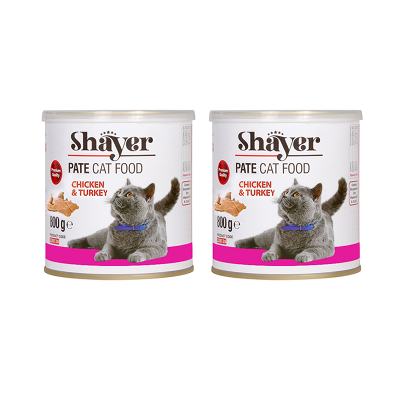 کنسرو غذای گربه شایر مدل پته مرغ و بوقلمون وزن 800 گرم بسته 2 عددی