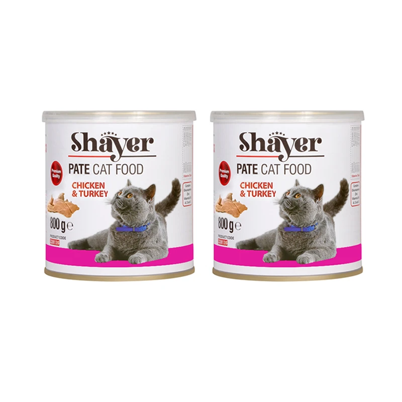 کنسرو غذای گربه شایر مدل پته مرغ و بوقلمون وزن 800 گرم بسته 2 عددی