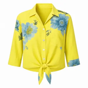 کراپ شومیز آستین سه ربع یقه هفت زنانه مدل A45