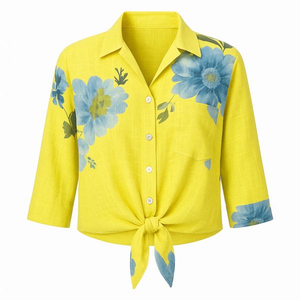 کراپ شومیز آستین سه ربع یقه هفت زنانه مدل A45