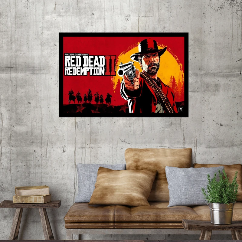 تابلو بکلیت طرح  بازی RED DEAD مدل DY1166 فریم مشکی
