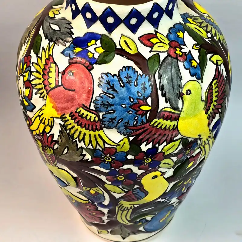 گلدان سرامیکی مدل بلونی طرح گل و مرغ