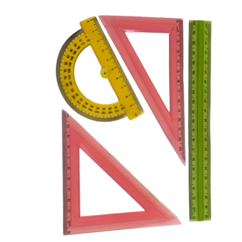 خط کش 20 سانتی مدل ژله ای به همراه نقاله و گونیا بسته 4 عددی