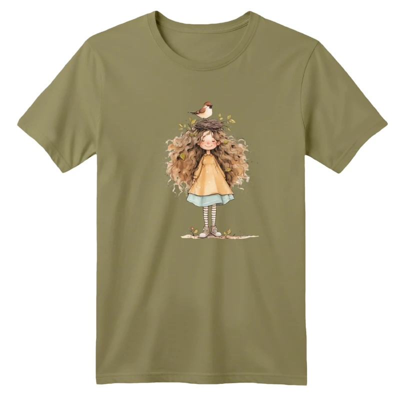 تی شرت آستین کوتاه بچگانه مدل دخترک فرشته کد 13 رنگ کرم تیره