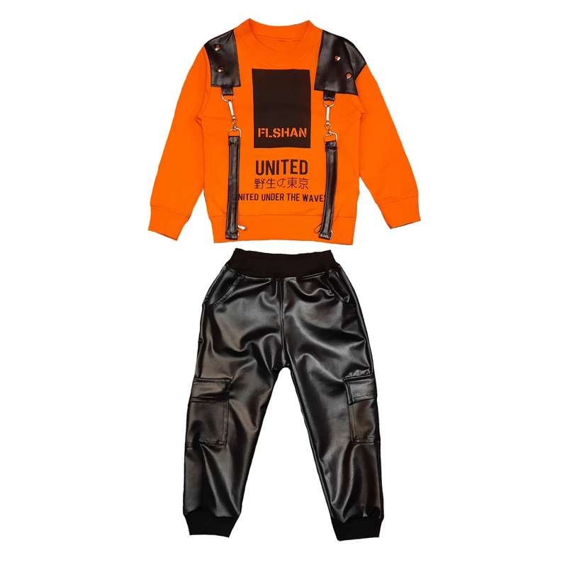 ست تی شرت و شلوار پسرانه مدل چرمی کد za6