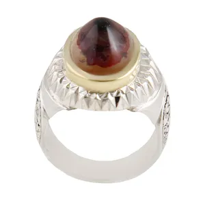 انگشتر نقره مردانه بازرگانی میلادی مدل سنگ عقیق سلیمانی رکاب دست ساز کد AM_1763