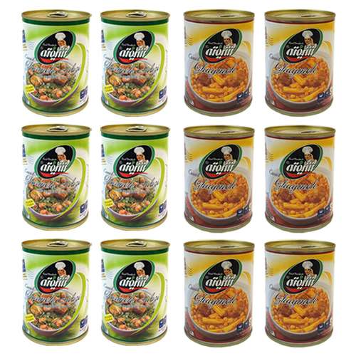  کنسرو خورشت قیمه و سیب زمینی با سویا شیفته - 370 گرم به همراه کنسرو خورشت سبزی با سویا شیفته - 370 گرم بسته 12 عددی