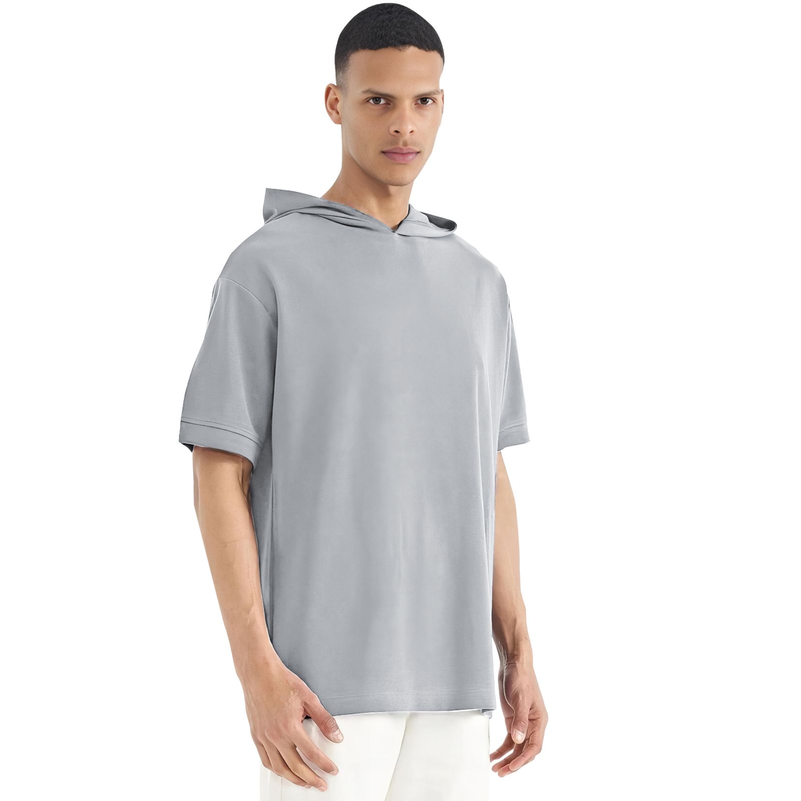 تی شرت اورسایز کلاه دار آستین کوتاه مردانه نوزده نودیک مدل TS1966 W - - 16