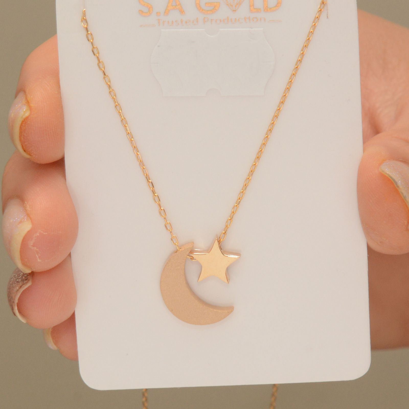 گردنبند طلا 18 عیار زنانه طلای مستجابی مدل ماه و ستاره کد 02 - - 2