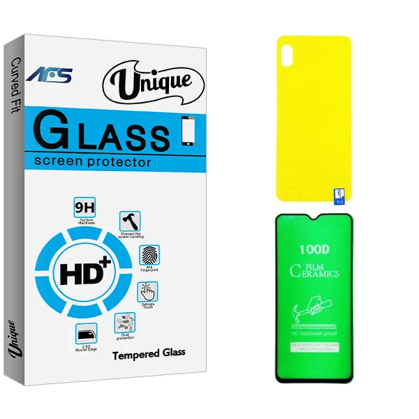 محافظ صفحه نمایش سرامیکی ای اف اس مدل Unique  مناسب برای گوشی موبایل سامسونگ Galaxy A10  به همراه محافظ پشت گوشی