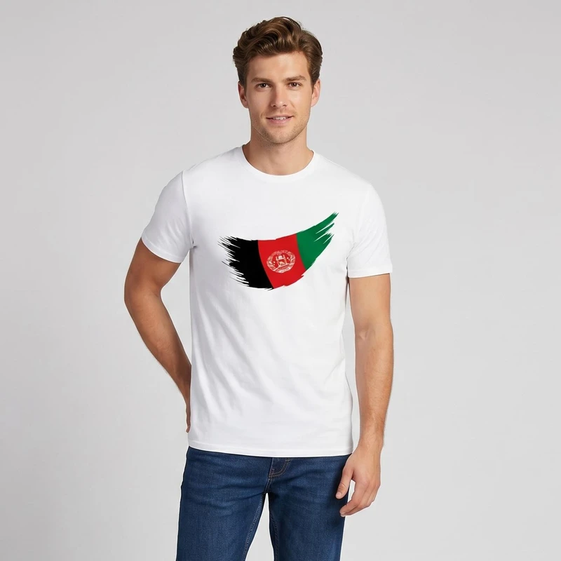 تیشرت آستین کوتاه مردانه طرح پرچم افغانستان کد T 271