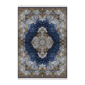 فرش ماشینی زانیس مدل فانتزی طرح نئو کلاسیک زمینه آبی