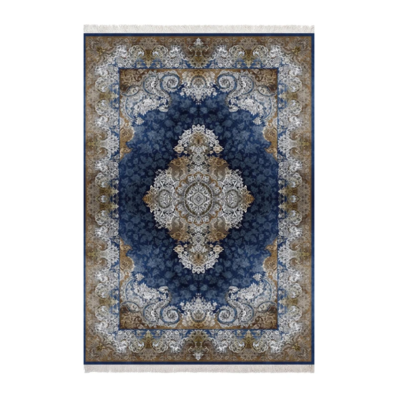فرش ماشینی زانیس مدل فانتزی طرح نئو کلاسیک زمینه آبی