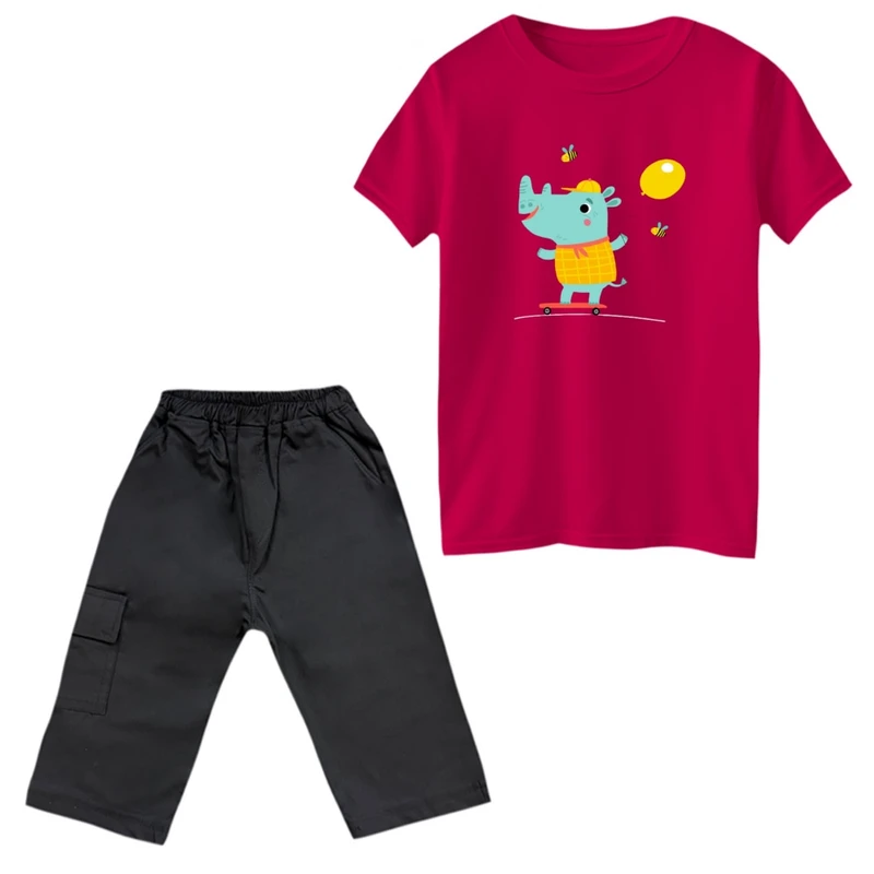 ست تی‌شرت و شلوارک دخترانه مدل کرگدن