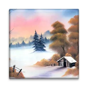 کاشی مدل R1065 طرح نقاشی کلبه و منظره برفی و جنگل