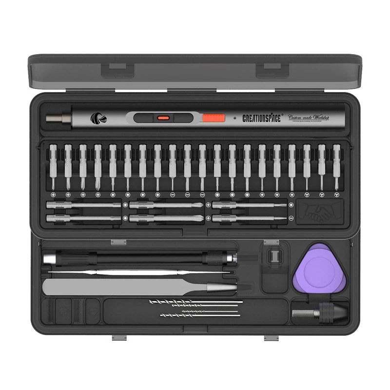 پیچ گوشتی و دریل شارژی الکترونیکی کرییشن اسپیس مدل CS0702A مجموعه 40 عددی