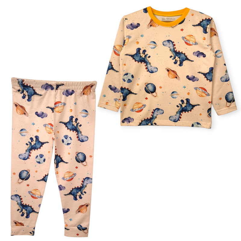 ست تی‌شرت آستین بلند و شلوار راحتی بچگانه مدل دایناسور و فضا