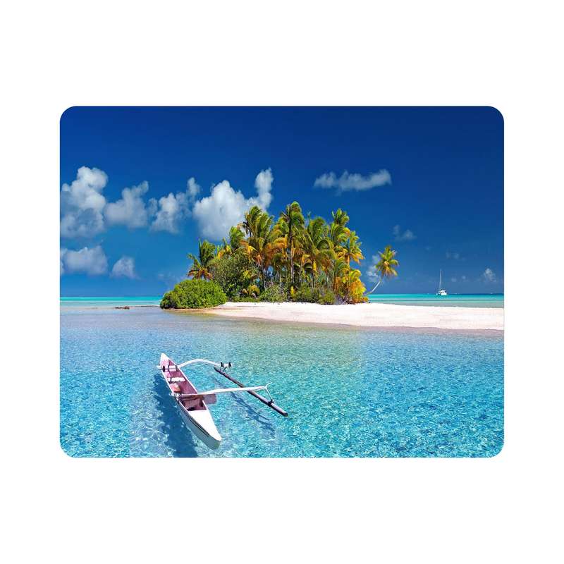 ماوس پد اطلس آبی طرح دریا و ساحل و درخت و نخل و قایق  مدل T7474