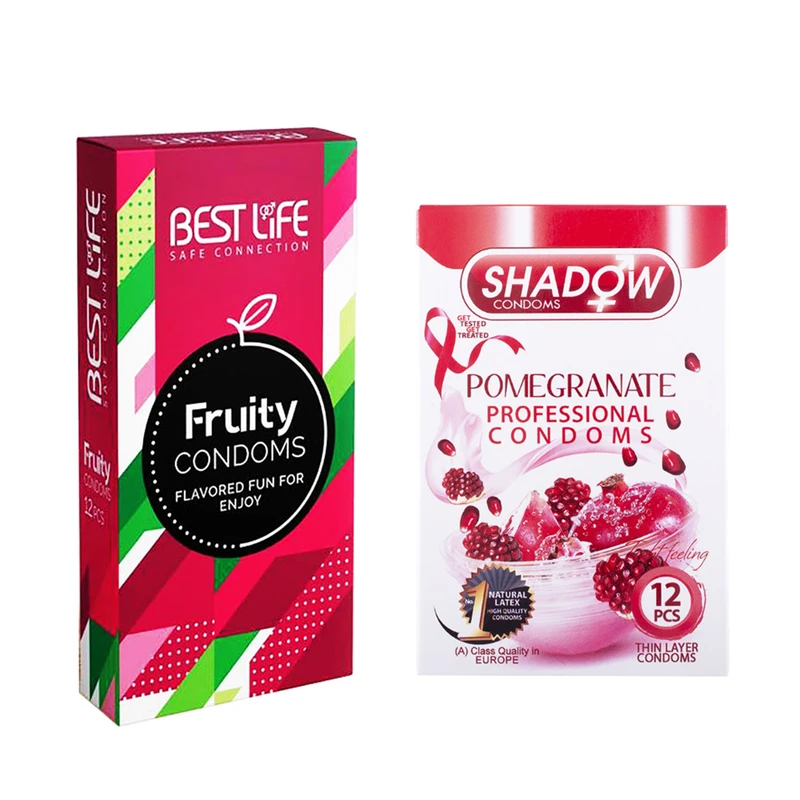 کاندوم بست لایف مدل Fruity بسته 12 عددی به همراه کاندوم شادو مدل Pomegranate بسته 12 عددی