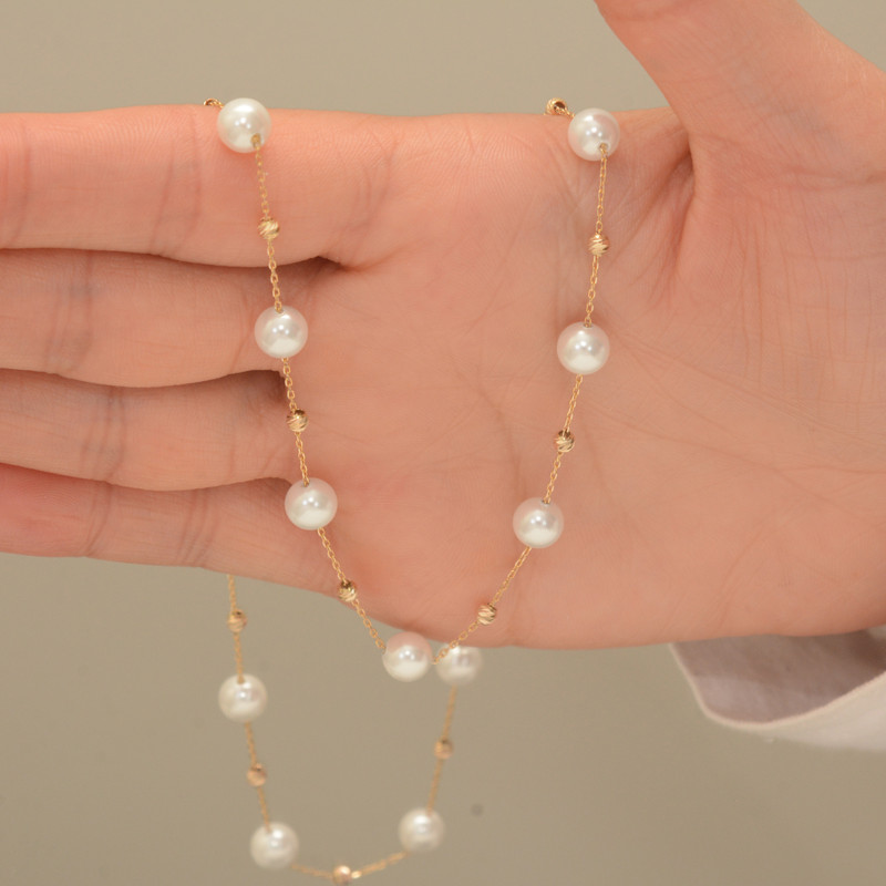 گردنبند طلا 18 عیار زنانه طلای مستجابی مدل مروارید کد 45