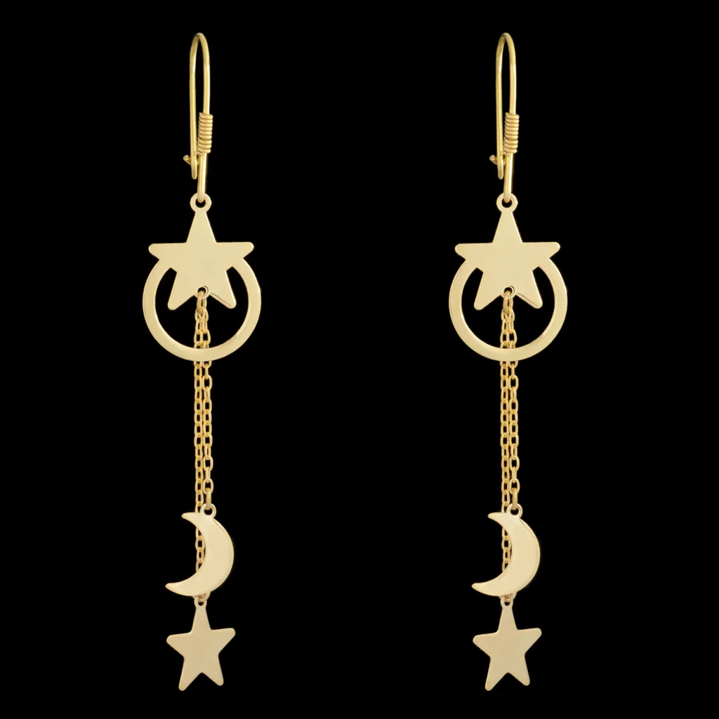 گوشواره طلا 18 عیار زنانه طلای مستجابی مدل ماه و ستاره کد 1670902