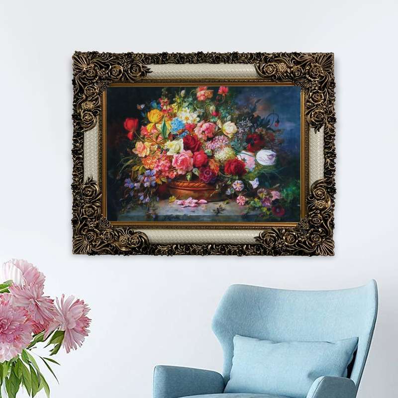 تابلو فرش ماشینی طرح دستبافت مدل گلدان گل کد 8685