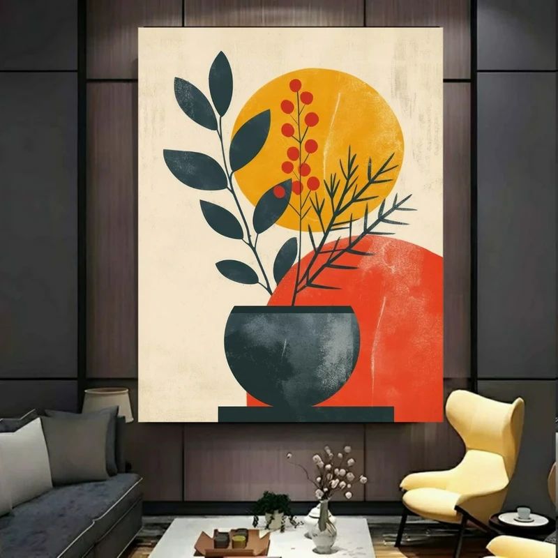 پوستر پارچه ای طرح مخمل  بوهو مدل گلدان گیاه کد PY1113