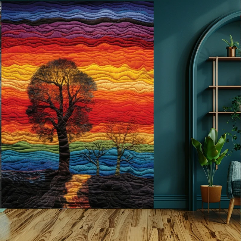 کاغذ دیواری طرح انتزاعی تک درخت مدل رنگین کمان کد KF573