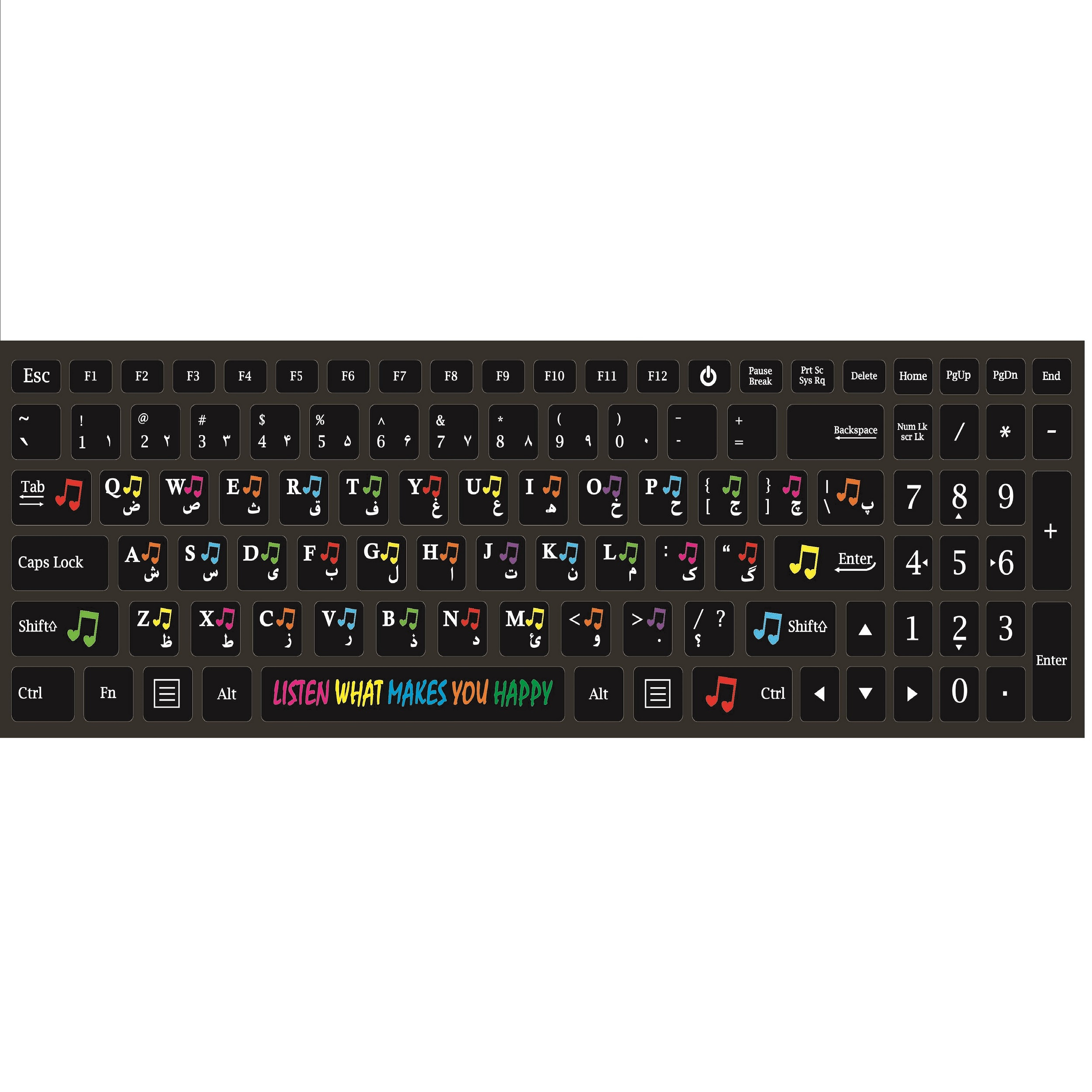 برچسب حروف فارسی کیبورد طرح موزیک