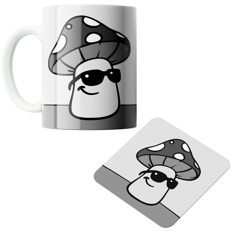 ماگ پاد آفرین مدل قارچ با عینک آفتابی کد DKC391 به همراه زیر لیوانی