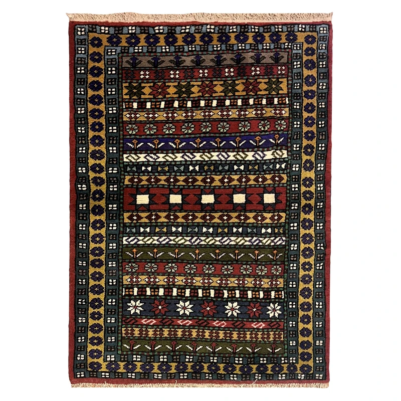 فرش دستبافت دو و نیم متری طرح ترکمن زمینه قرمز کد NKP.RJ13