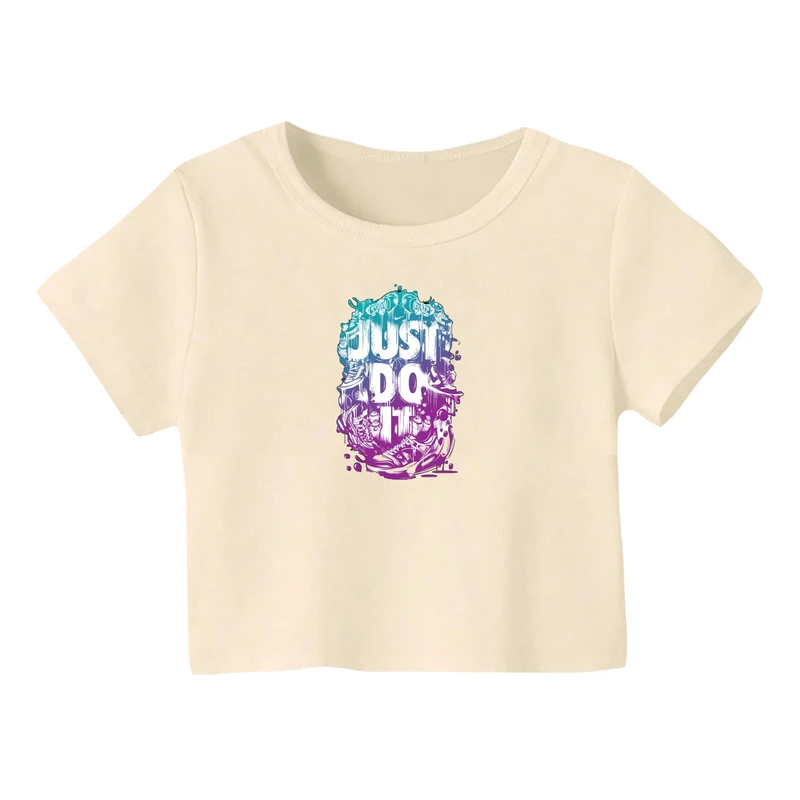 کراپ‌ تی‌شرت آستین کوتاه زنانه مدل لوگو کد 29