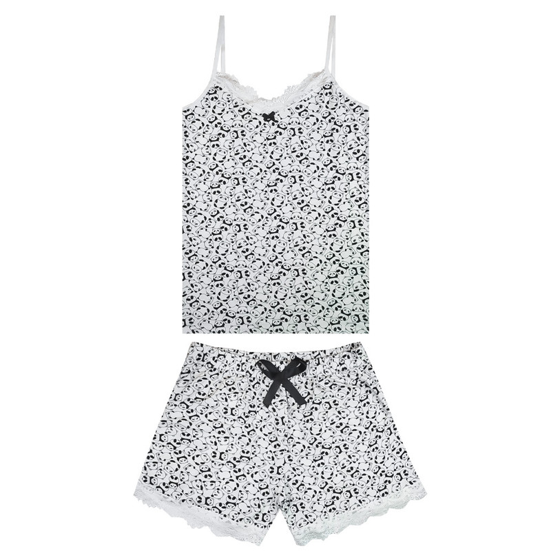 ست تاپ و شلوارک زنانه اینجی مدل نخی گیپوردار طرح پاندا کد 36363