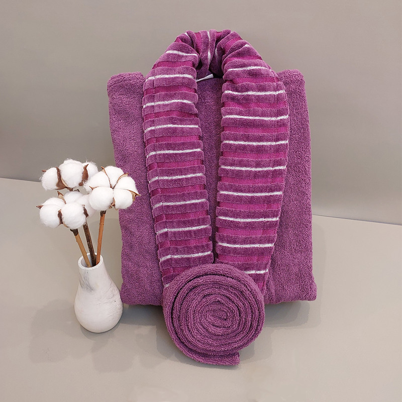 حوله پالتویی ارغوان مدل تن پوش راه راه سایز 135