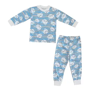 ست تی شرت آستین بلند و شلوار بچگانه مدل میو رنگ آبی