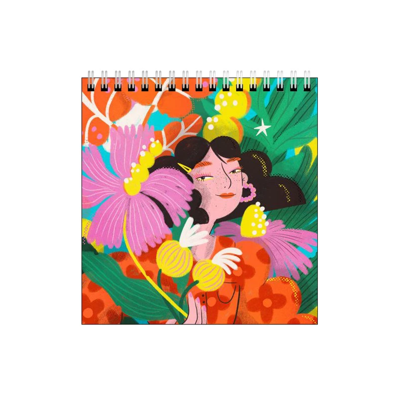 دفتر طراحی طرح دختر پیراهن نارنجی و شاخه گل کد 5773430