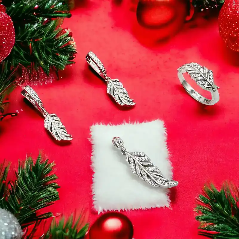 نیم ست نقره زنانه مدل برگ مبینا 0124