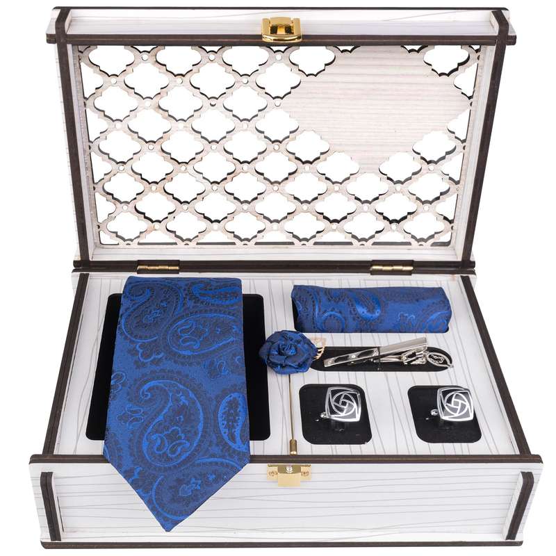 ست کراوات و دستمال جیب و دکمه سردست و گل کت مردانه جیان فرانکو روسی مدل GF-PA737RE-BOX 