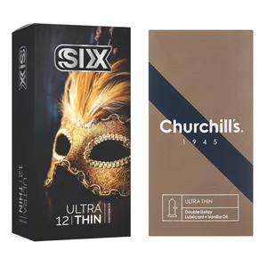 کاندوم چرچیلز مدل Ultra Thin Double Delay بسته 12 عددی به همراه کاندوم سیکس مدل حساس و فوق العاده نازک بسته 12 عددی