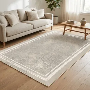 فرش ماشینی 1000 شانه اورکوم زمینه و حاشیه کرم طرح مینیمال تارا کد OR.1111