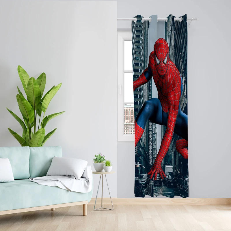  پرده مدل اتاق کودک مخمل پانچی طرح مرد عنکبوتی کد 4671 سایز 140x280 سانتی متر