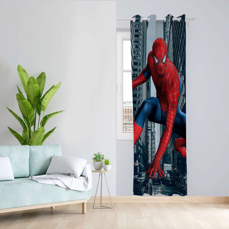 پرده مدل اتاق کودک مخمل پانچی طرح مرد عنکبوتی کد 4671 سایز 140x280 سانتی متر