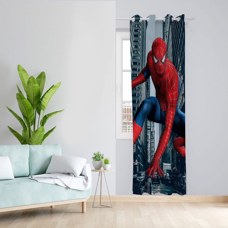 پرده مدل اتاق کودک مخمل پانچی طرح مرد عنکبوتی کد 4671 سایز 140x280 سانتی متر